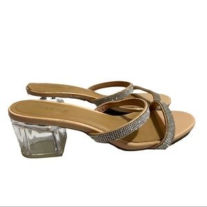 Bamboo Peak-07 Rhinestone Crystal Slide On Heel Sandals Double Strap Size 8